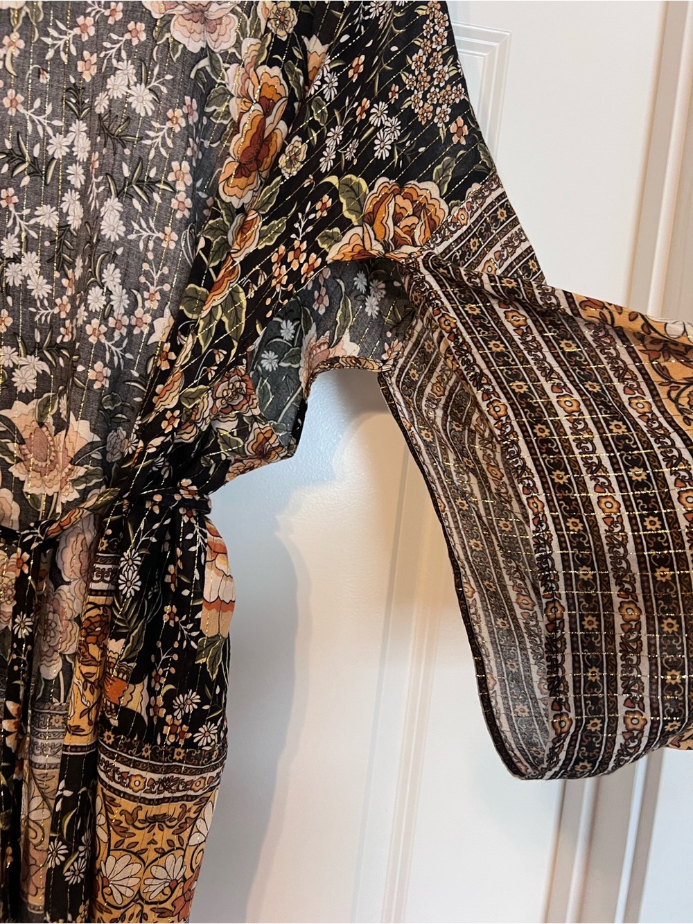 Spell Kimono Black with Tan & Cream Flower - Picture 2 of 5